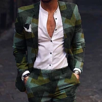 2 pieces green plaid men suits casual tuxedos fashion party suits notched lapel custom made prom blazer jacket pant