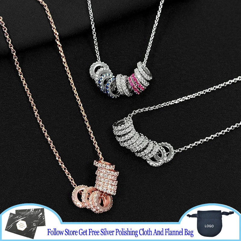 

S925 Sterling Silver Necklace PIERCING Sliding Rings Necklace New Female Clavicle Chain Classic Luxury Jewelry With Logo Casual