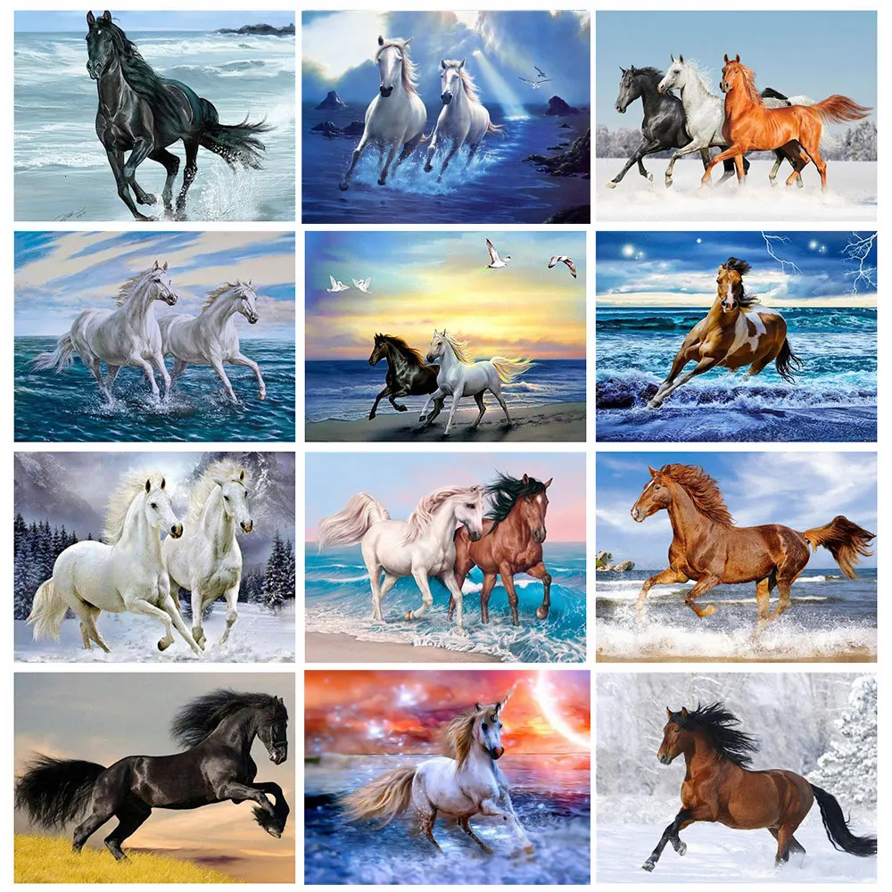 

GATYZTORY 5d Diamond Paintnig Mosaic Horse Cross Stitch Full Square Drill Handcraft Rhinestone Of Picture Animal Home Decoration