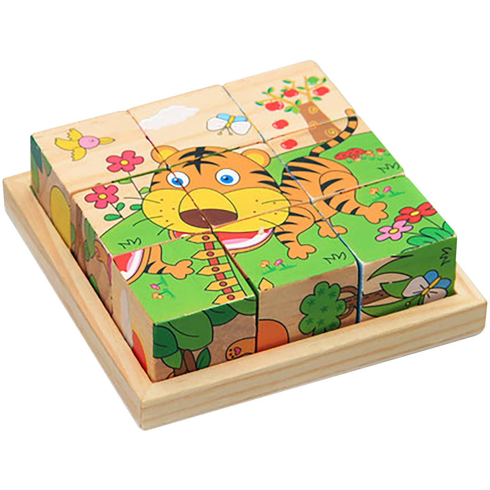 

Animal Vegetable Jigsaw Cube For Kids Educational Toys Toddler Funny Early Learning Preschool Cute Wooden Blocks Portable