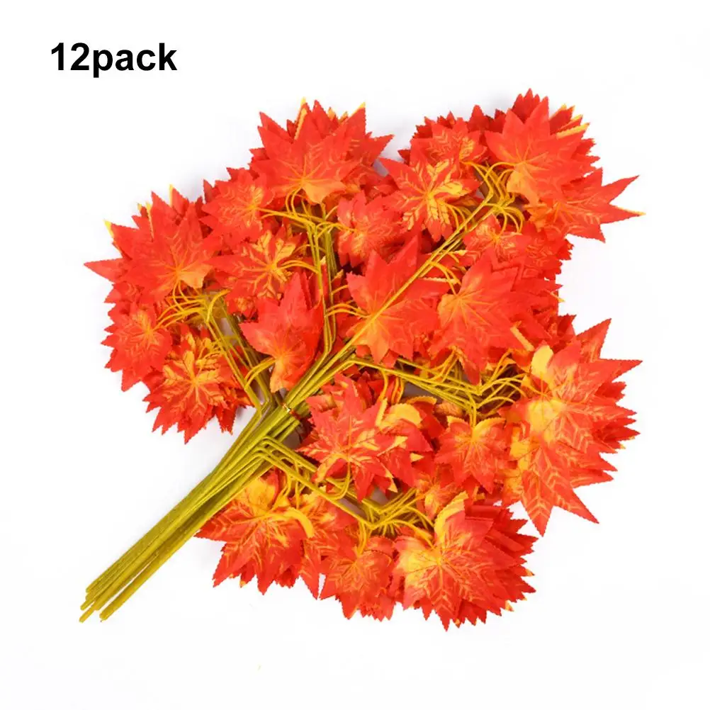 

12pcs Artificial Maple Leaves Branches Fall Leaves Stems Autumn Eucalyptus Leaves for Thanksgiving Decor Christmas Decorations