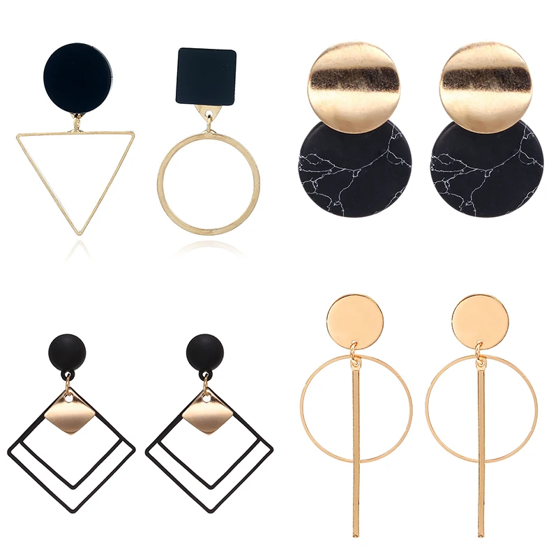 

Korean Statement Black Acrylic Drop Earrings for Women 2019 Fashion Jewelry Vintage Geometric Gold Asymmetric Earring