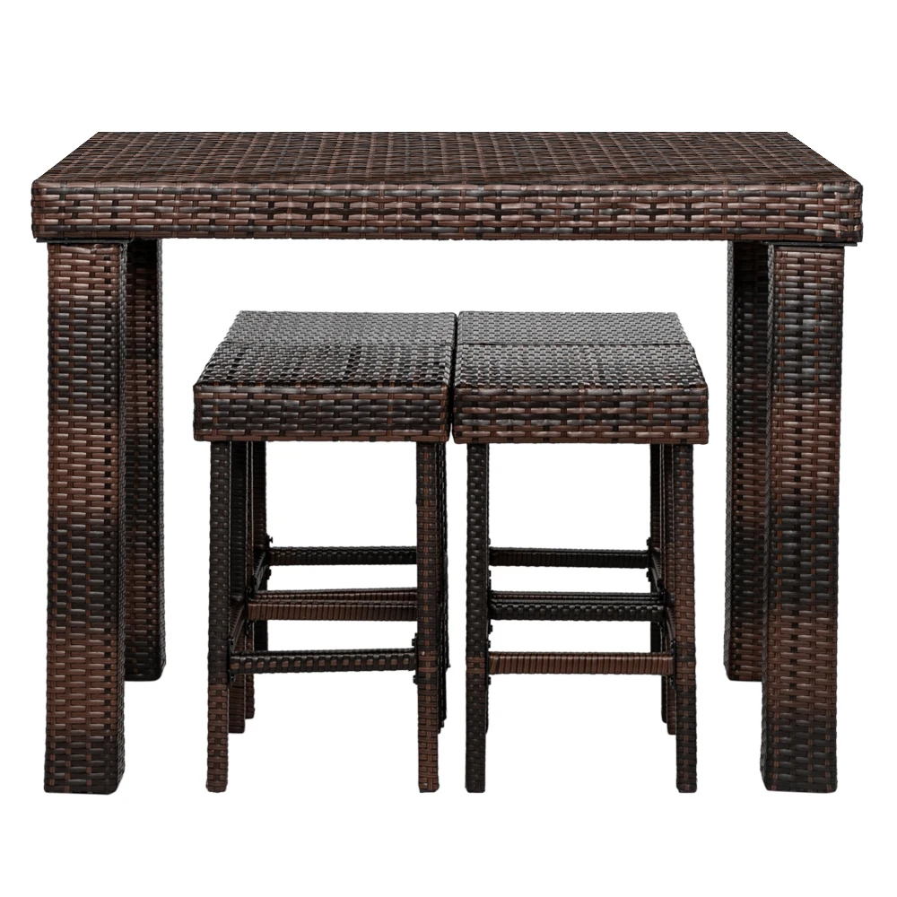 

5pcs Patio Rattan Wicker Table Chair Set Furniture Outdoor Brown Gradient Garden Yard Backyard Dining Room Computer Desk Study