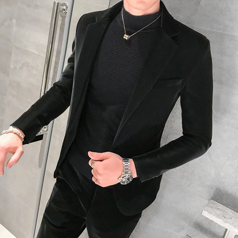 2020 Новый приталенный корейские замшевые Свадебный костюм мужской британский