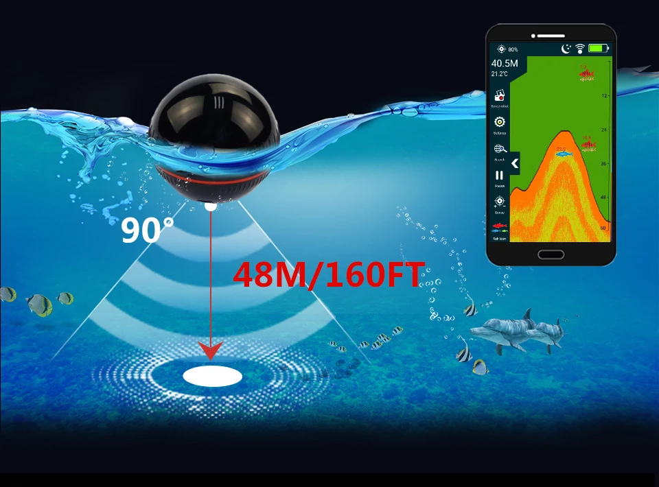 Портативный беспроводной Sonar рыболокатор 48 м/160ft глубина обнаружения Профессиональный рыболокатор с притягивающим рыбным фонарем Озеро Рыбалка