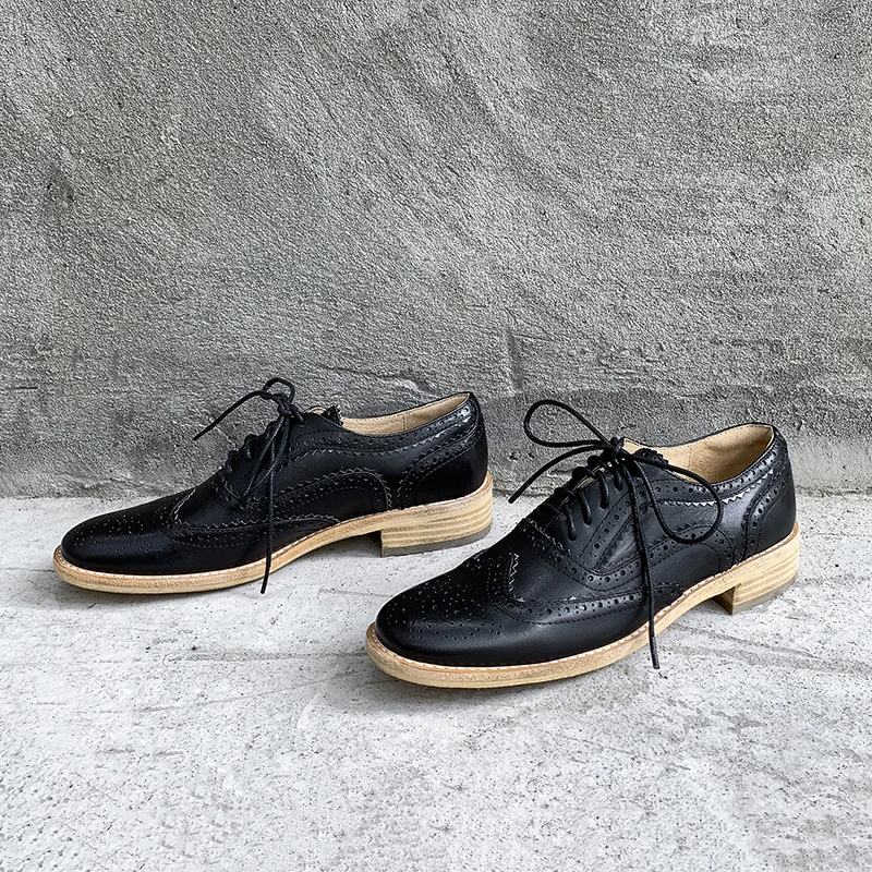 Женские туфли-оксфорды в британском стиле MEZEREON кожаные туфли дерби на плоской