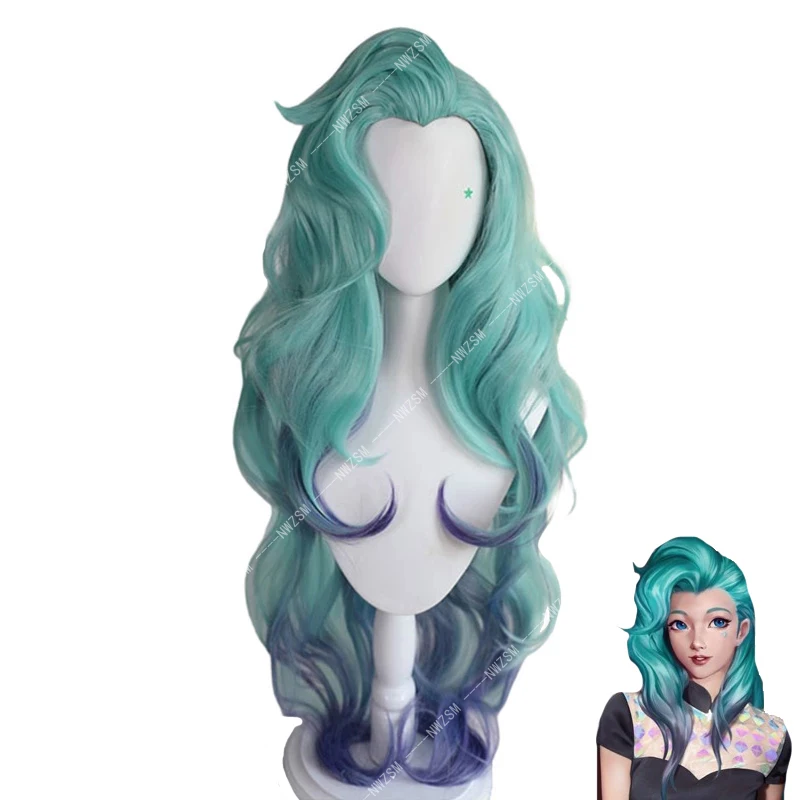 

Seraphine Cosplay Wig LOL KDA Cosplay Loose Wave Green Gradient Cheongsam Style Wigs Heat Resistant Synthetic Hair Game Cos