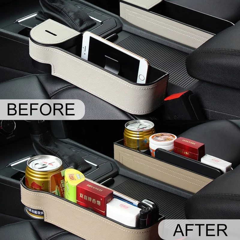 

Car Seat Crevice Storage Box PU Leather Seat Gap Slit Pocket Card Phone Holder Pocket With Coin Hole Universal Auto Accessories