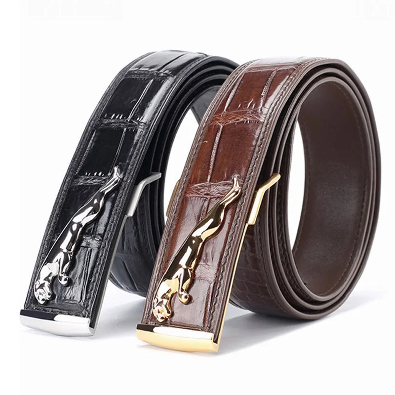 McParko Crocodile Mens Belts Luxury Genuine Leather Belt Men Original Brand Design Animal Buckle Leopard Jeans Waist Belts Brown
