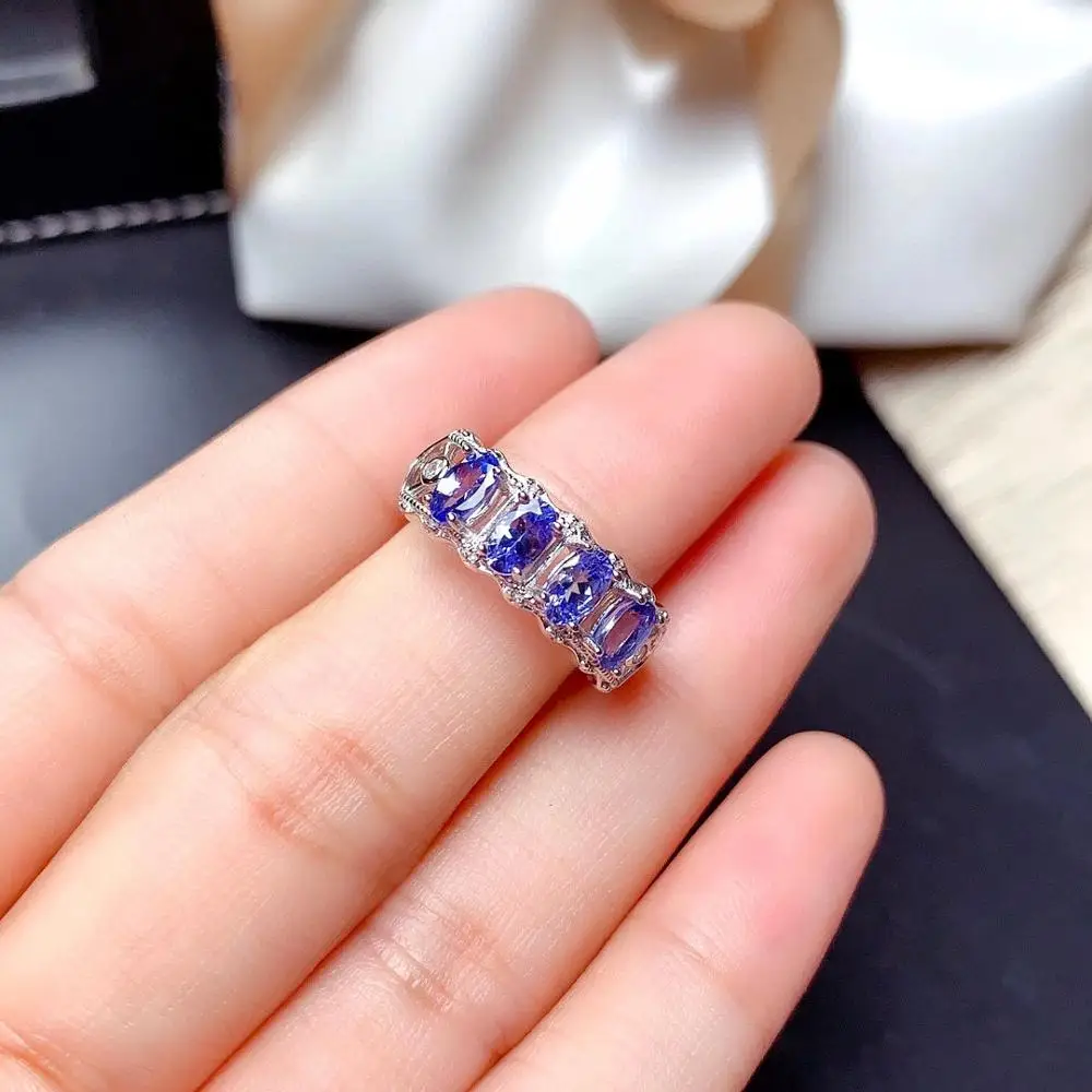 Luxurious width big Row Natural blue tanzanite gem ring S925 silver natural gemstone girl women party gift fine jewelry | Украшения и