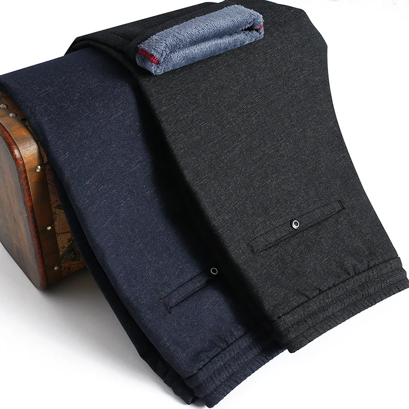 Мужские Зимние флисовые утепленные повседневные брюки мужские деловые прямые