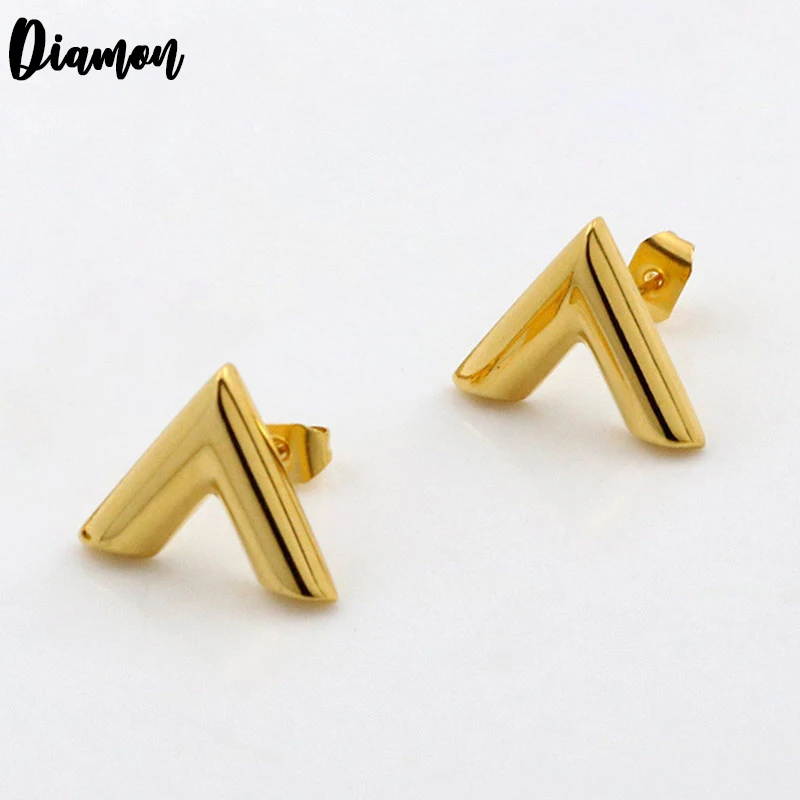 Diamon Brand Stainless Steel Letter V Stud Earrings For Women Gold Color Piercing Initial Name V Boucle d'oreille Party