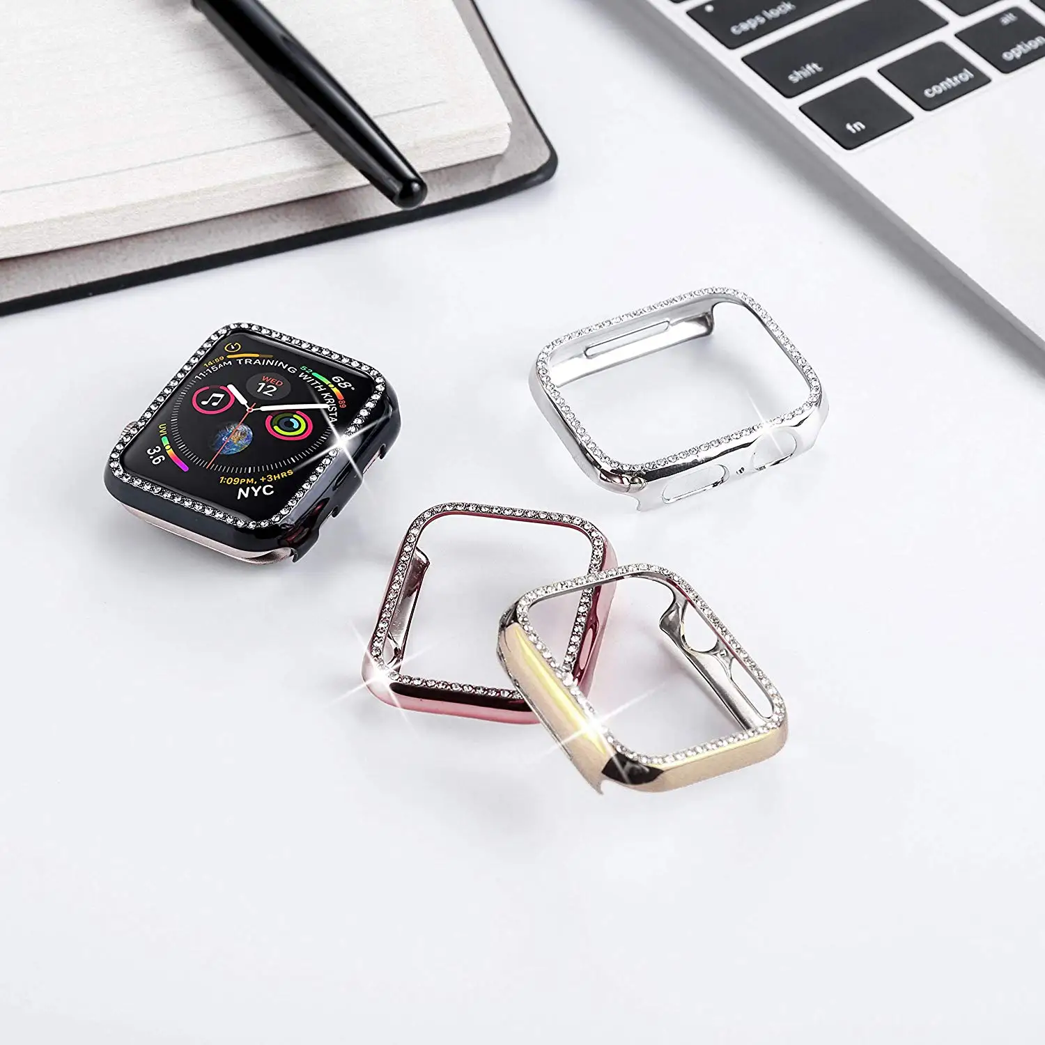 

Diamond Case For Apple Watch Series 4 5 40mm/44mm iWatch Screen Protective cover PC Watch Case for apple watch case 38mm/42mm