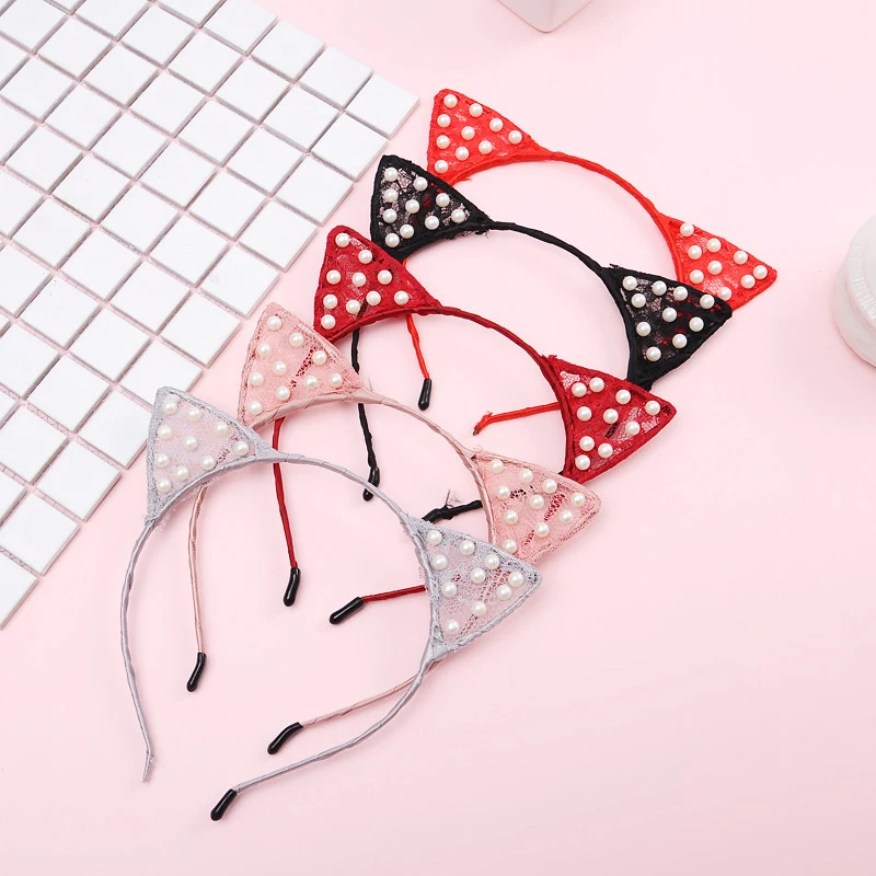 Женская длинная пушистая повязка на голову с кошачьими ушками |