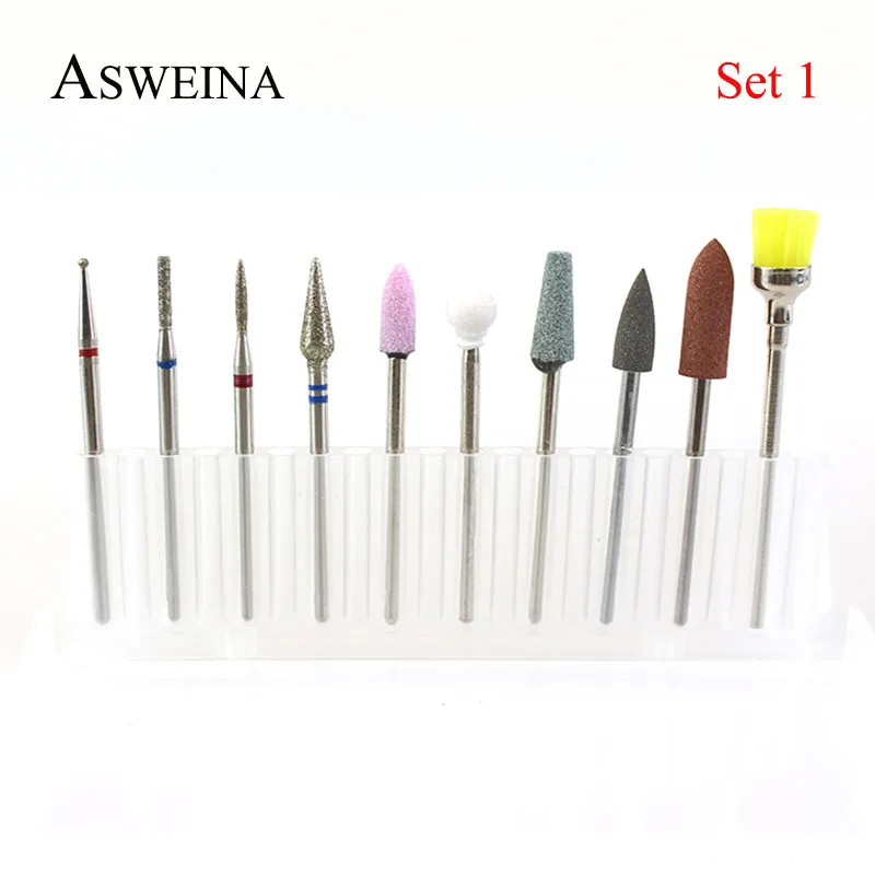ASWEINA 10 шт./компл. фрез для маникюра/педикюра электрическая машинка для маникюра, ротационных напильников из Фрезер для маникюра аксессуар кутикулы буровые инструменты - Цвет: SET 1