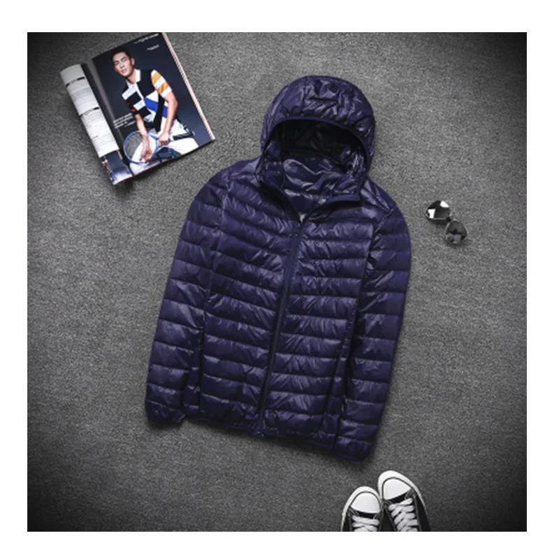 2019 осенне зимняя Новая легкая и тонкая мужская пуховая куртка с капюшоном на