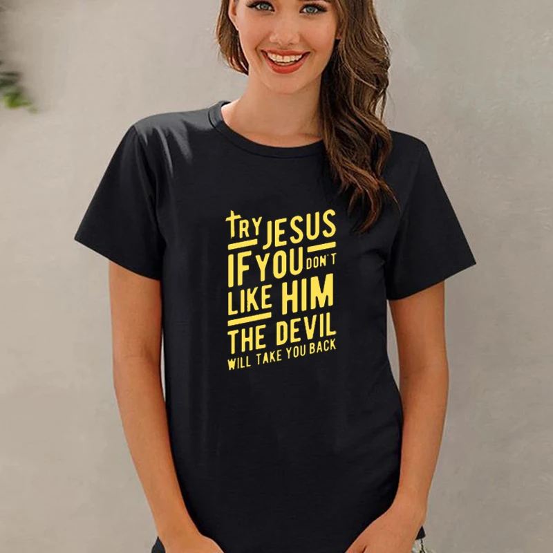 

Jesus Love Gift Christian Bibel Verse Priest Funny Women T-Shirt Jesus Loves You But I Don`t Letters Tee Cotton Short-sleeve