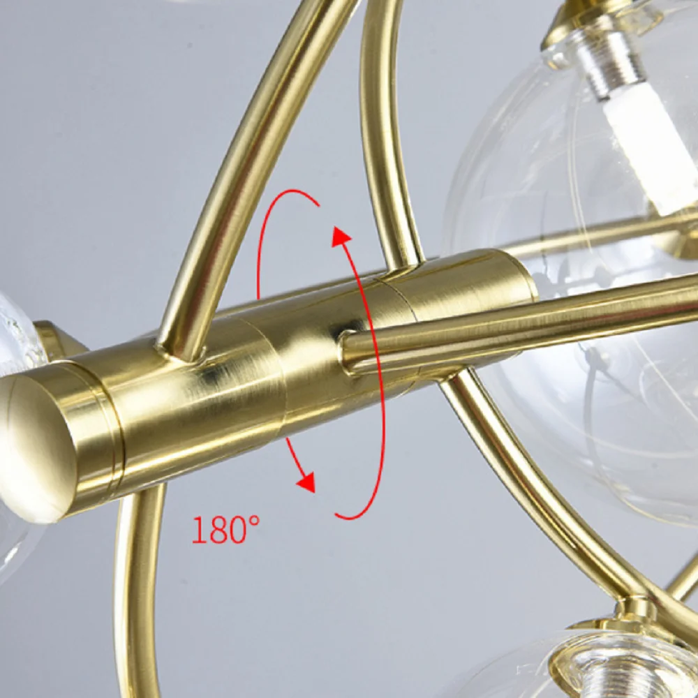 

HAIXIANG Nordic Round Glass Chandelier Living Room Wrought Iron Wandering Week Pendant Light Bedroom Dining Room Kitchen Lightin