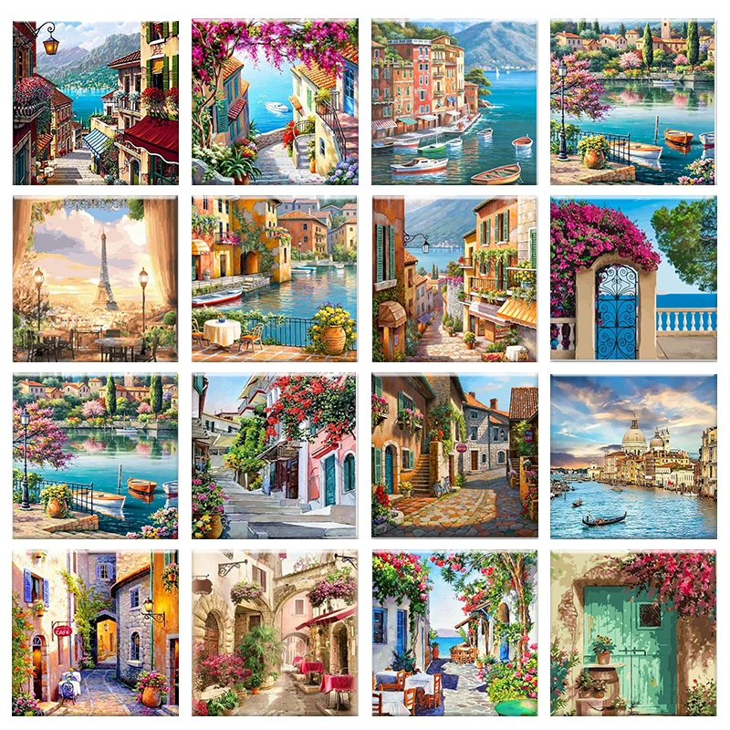

GATYZTORY DIY Painting By Numbers For Adults ChildrenTown HandPainted Oil Painting Landscape Picture Home Wall Decor Gift