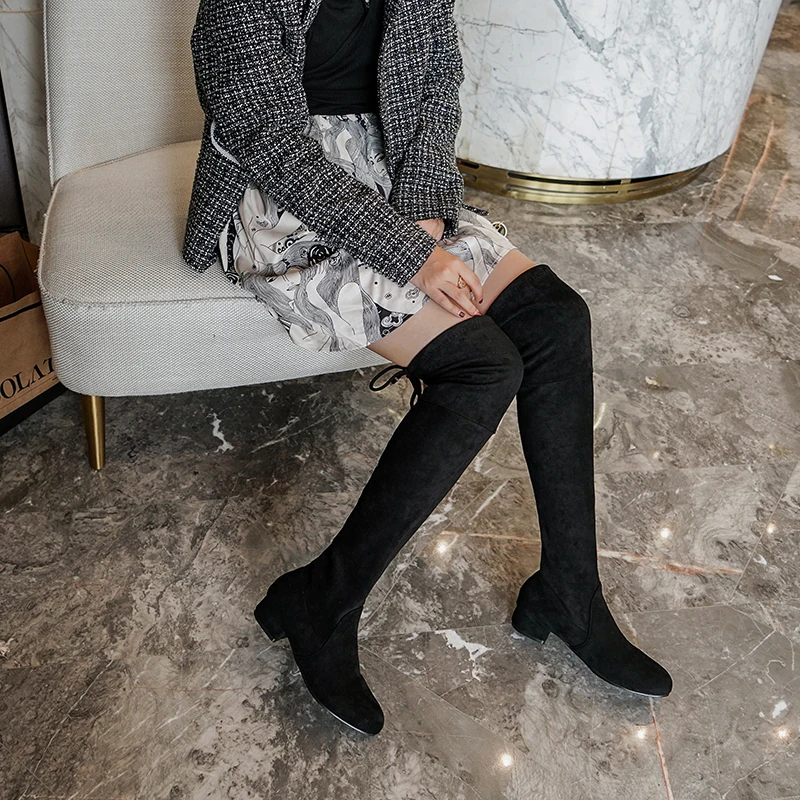 

JK Round Toe Thick Heel High Shoes Keep Warm Winter Over The Knee Boots Fashion Simple Female Long Boots Non Slip Thermal Shoes