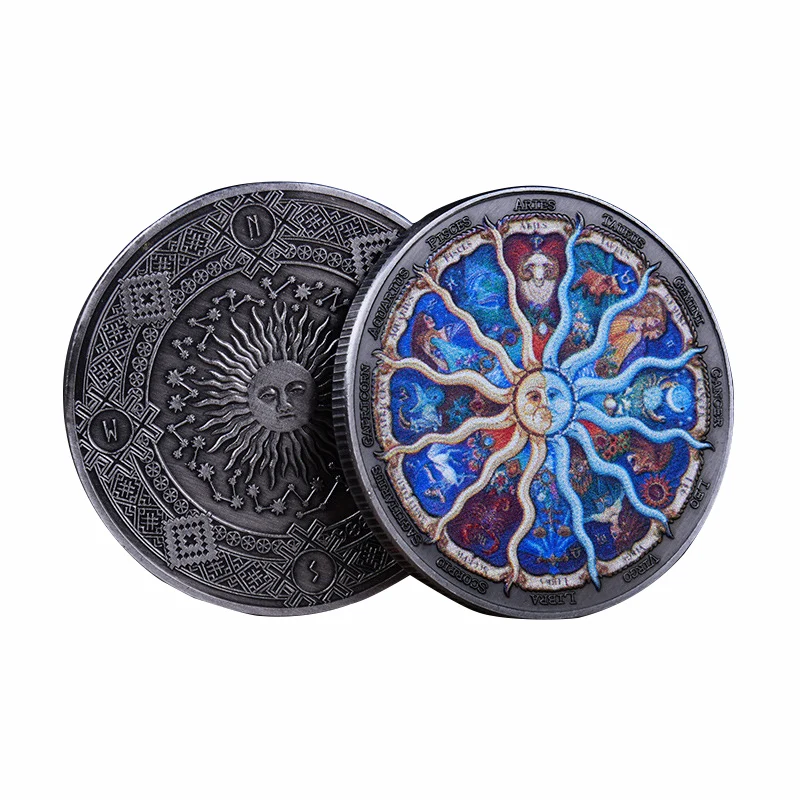 

45mm Colorful Twelve Constellations Luck Coin Sun Moon God Bronze Collectibles Metal Souvenirs Gifts For Horoscope