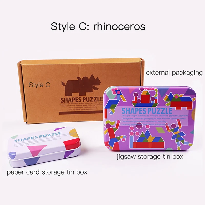Rhinoceros 50 шт./60 шт. карты 3D Набор пазлов для раннего обучения Дети обучающая игрушка Монтессори игрушки Дети Мальчики Educativos забавная головоломка танграмма - Цвет: Rhinoceros