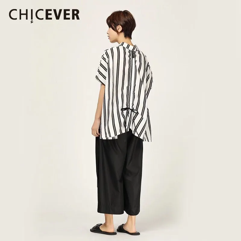 Женская Полосатая Рубашка с квадратным воротником CHICEVER Повседневная Свободная