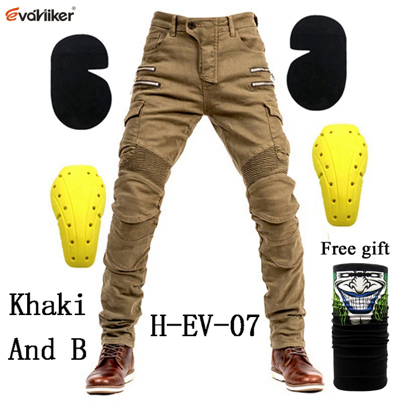 F-EV-07 Khaki and B Новинка хаки/черный/синий мотоциклетные брюки мужские мото джинсы на молнии защитное снаряжение мотоциклетные Брюки Штаны для мотокросса мото брюки - Цвет: F-EV-07 Khaki and B
