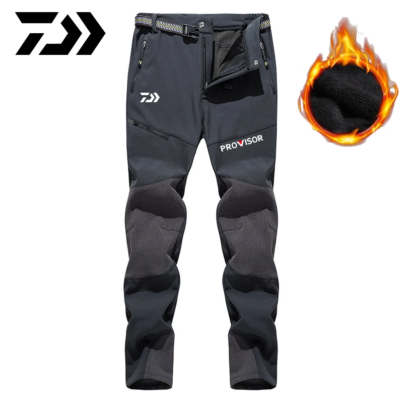 

Daiwa Fishing Winter Hiking Pants Men Warm Fleece Softshell Trousers Outdoor Sports Thick Trekking Skiing Waterproof Pants