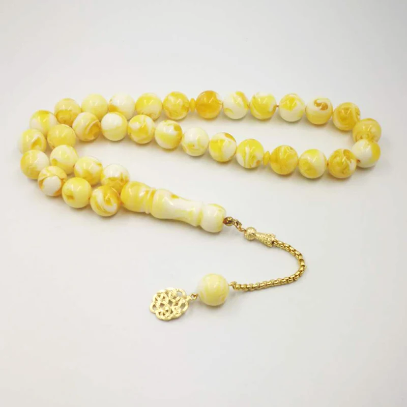 Пылезащитные четки большой человек размер Золото Tasbih 33 Смола Желтый tasbih золотые металлические кисточки ислам браслеты мусульманский специальный подарок