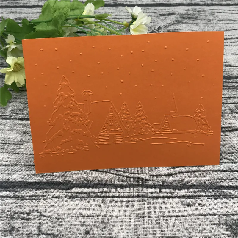 Christmas houses Plastic Embossing Folder For Scrapbook DIY Album Card Tool Template Stamps Wedding Decor | Дом и сад