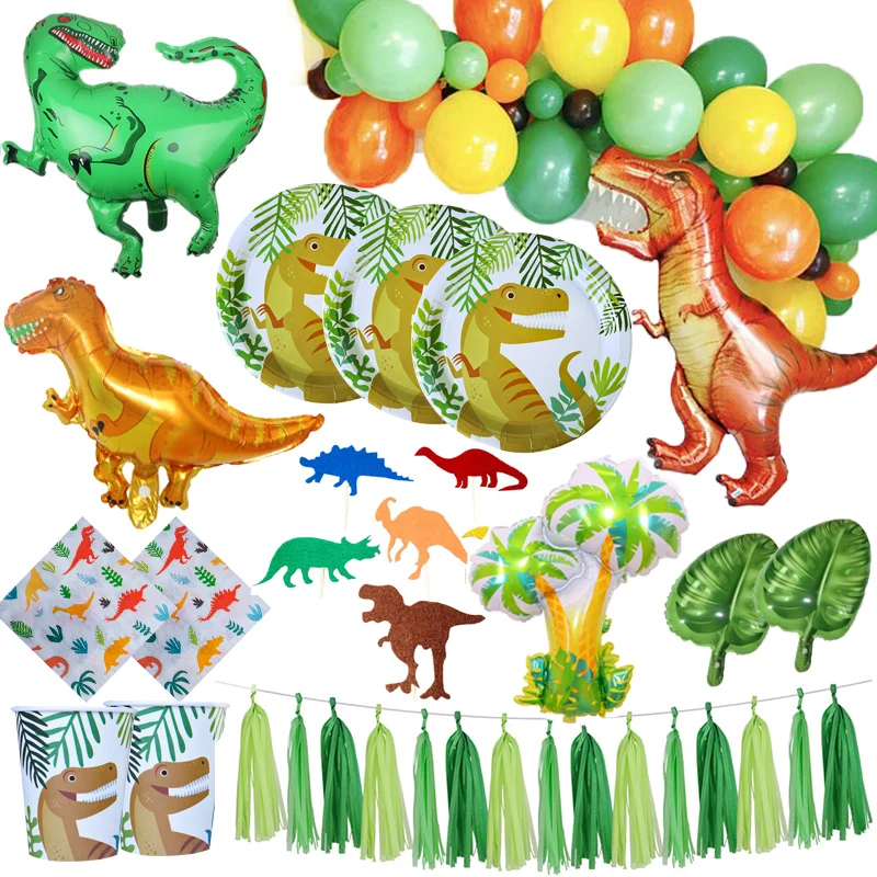 

CYUAN Dinosaur Themed Party Balloon Stand Roaring Dino Birthdays Decoration Plates Cup Kids Boy Party Baby Shower Supplies