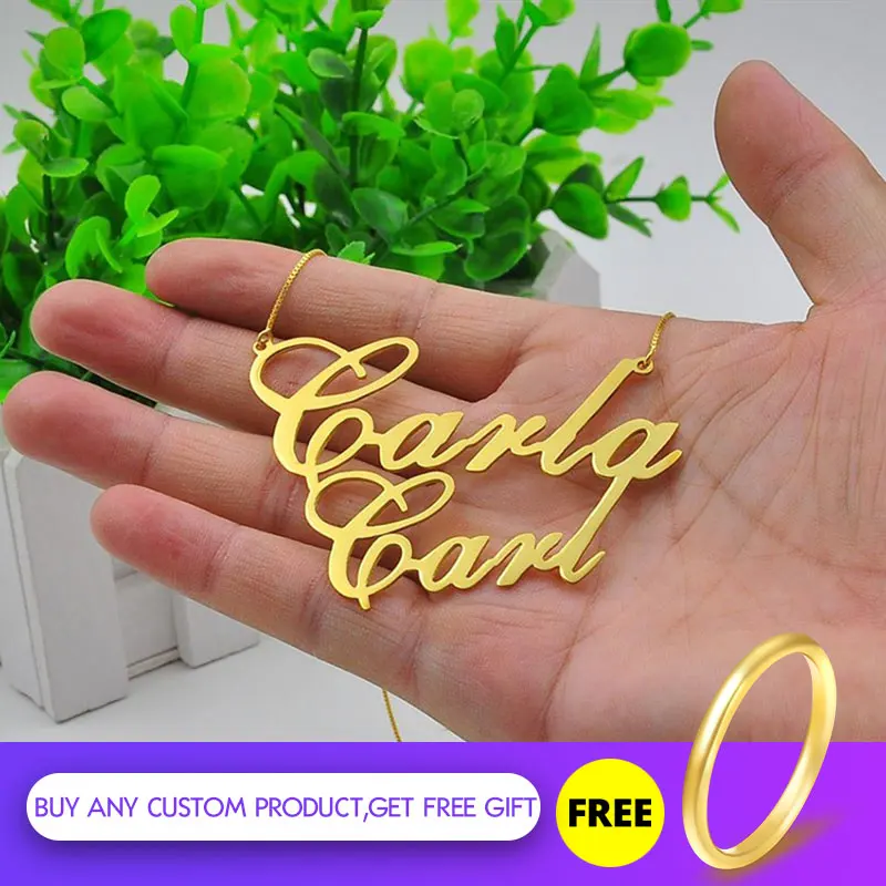 Custom Double Names Necklace Women Personalized Stainless Steel Gold Chain Pendants Necklace Holiday Jewelry Gift bijoux femme