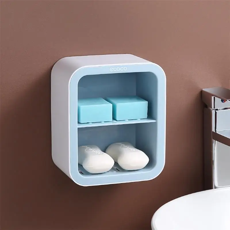 

Portable Bathroom Soap Dish Wall Mounted Soap Holder Plastic Organizer Double Storage Shelf Bathroom Accessories