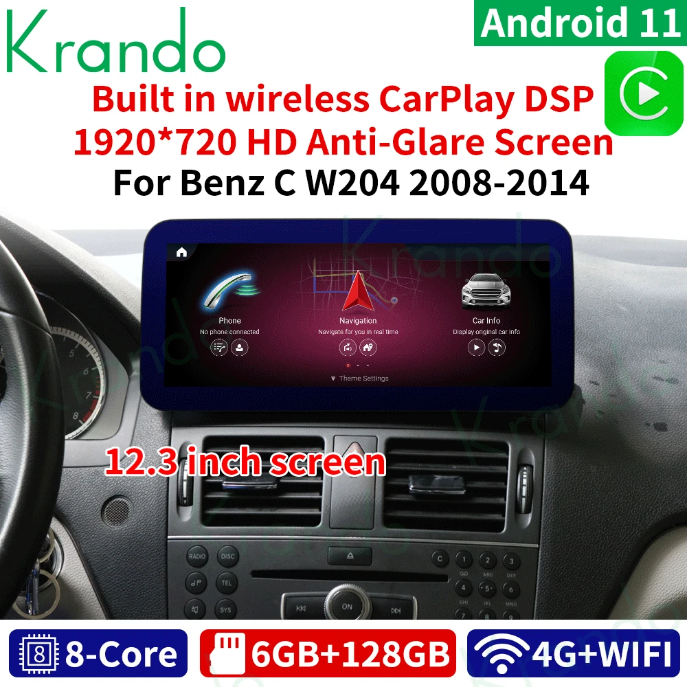 

Krando Android 11.0 12.3 INCH 6G 128G Car Radio For Mercedes BENZ C W204 W205 GLC-X25 V W446 2008-2018 NTG 4.0 4.5 5.0 Carplay