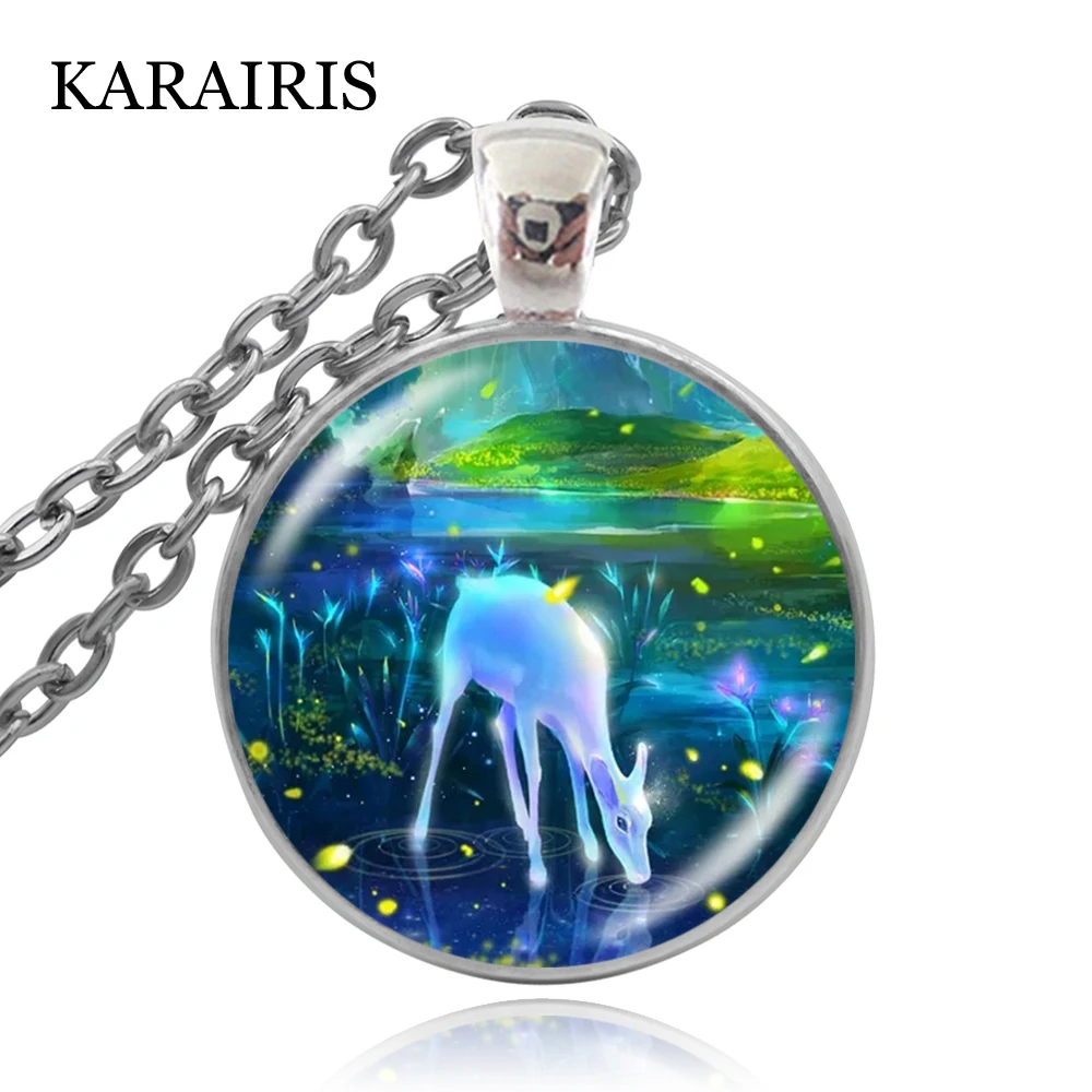 KARAIRIS новый тренд Искусство Акварель олень кулон ожерелье Круглое стекло