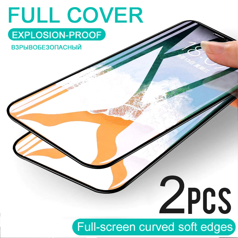 

2PCS Full Cover Protective glass For iPhone 11 Pro XS Max X XR Screen Protector iPhone 6 7 8 Plus SE Tempered Glass Soft Edge