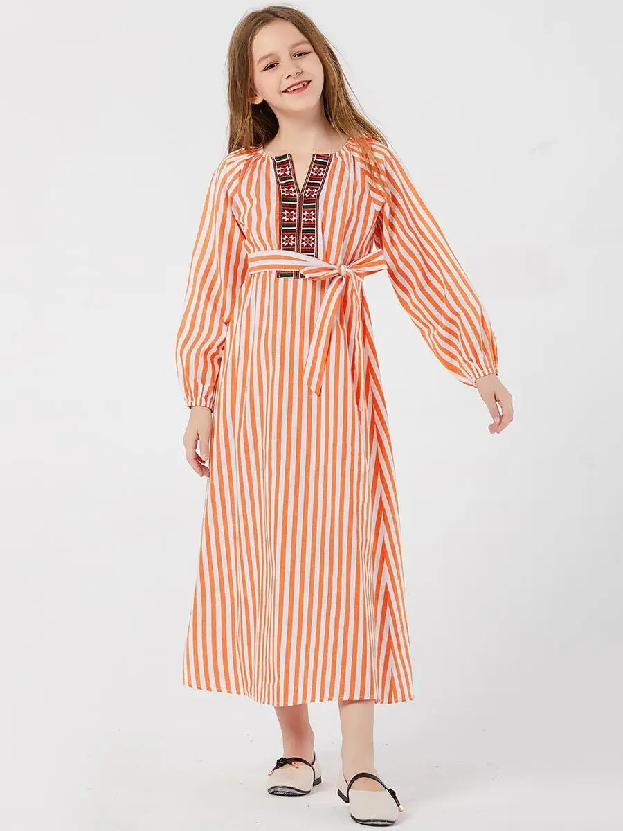 Женское платье с длинным рукавом фонариком в полоску|Сочетающаяся одежда для