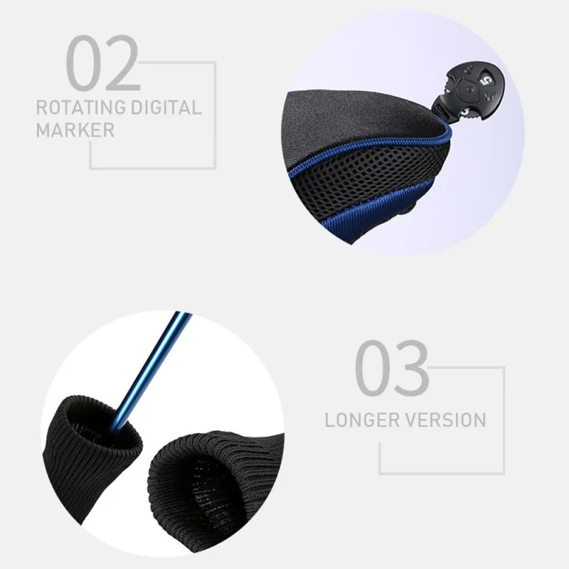

3Pcs/Set Driver Fairway Hybrid Golf Club Head Covers Woods Long Neck 1 3 5 Interchangeable Number Tag Long Headcovers