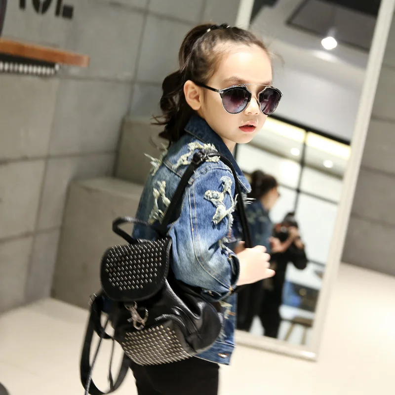 teenagers Girls denim jacket 2021 new spring bling sequins five-pointed star washed coat kids autumn long sleeved casual clothes | Детская