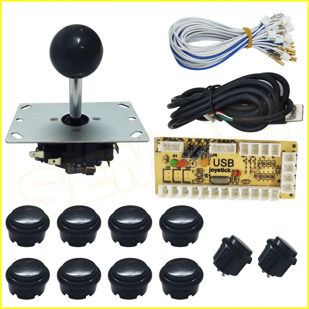Black Kit 2 Нулевой задержкой, usb-датчик для ПК аркадный джойстик пуш-ап пуговицы «сделай сам» комплект с 2pin кабели 8 способ 5pin джойстик для MAME Jamma машина - Цвет: Black Kit 2