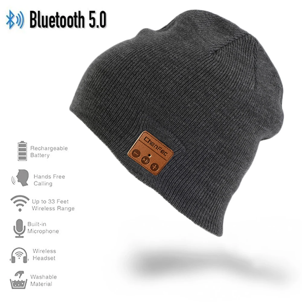 Горячая Распродажа Беспроводной Спортивный Bluetooth 5,0 наушники гарнитура наушники музыка Смарт шляпа с микрофоном стерео динамик Handfree зима теплый - Цвет: cf-hat-deepgray