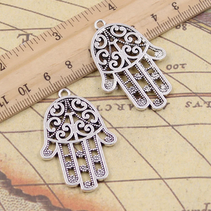 4 шт. Подвески Хамса защита ладони 45x30 мм античные серебряные цветные