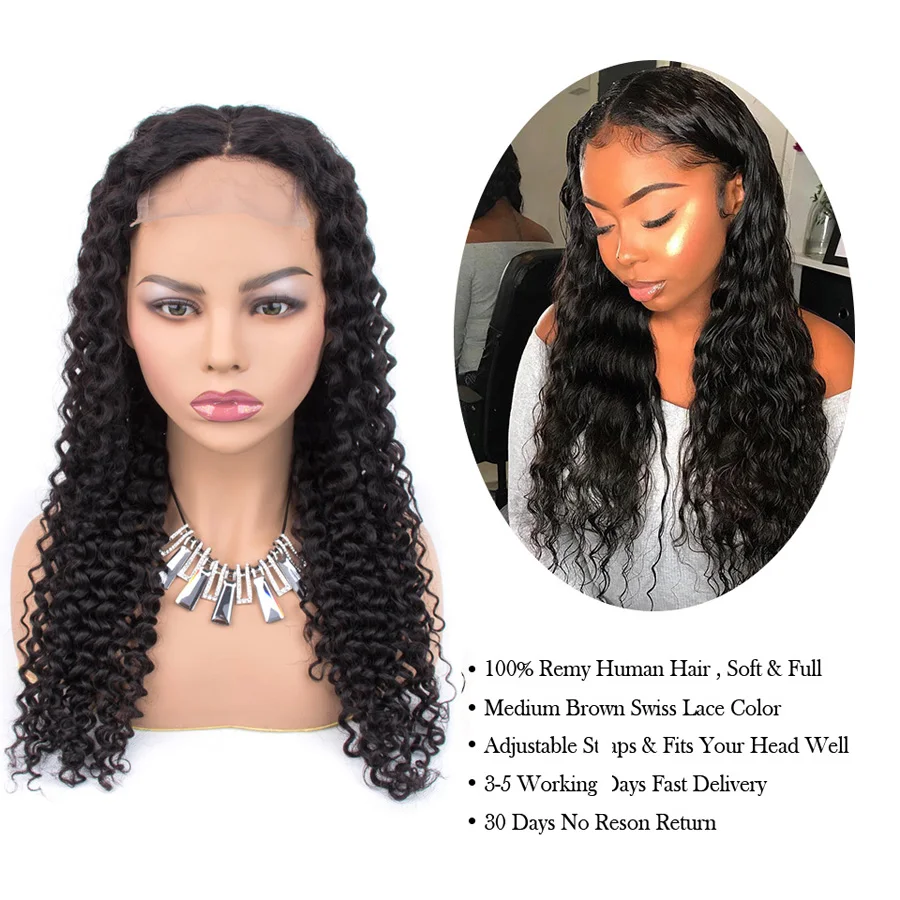 Парики на сетке с глубокой волной 4 × парики из человеческих волос для черных