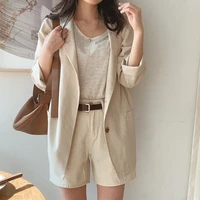 qoerlin two button simple cotton linen suit jacket 2021 long sleeve thin air conditioned jacket coat female blazer office ladies