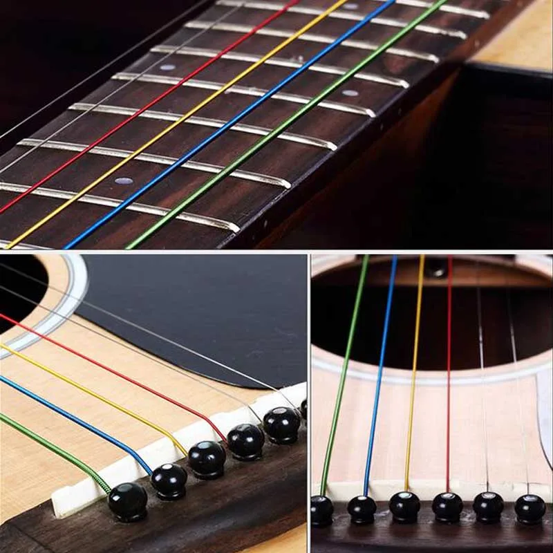 Цветные цветные Струны для акустической гитары 6 шт. радужные разноцветные