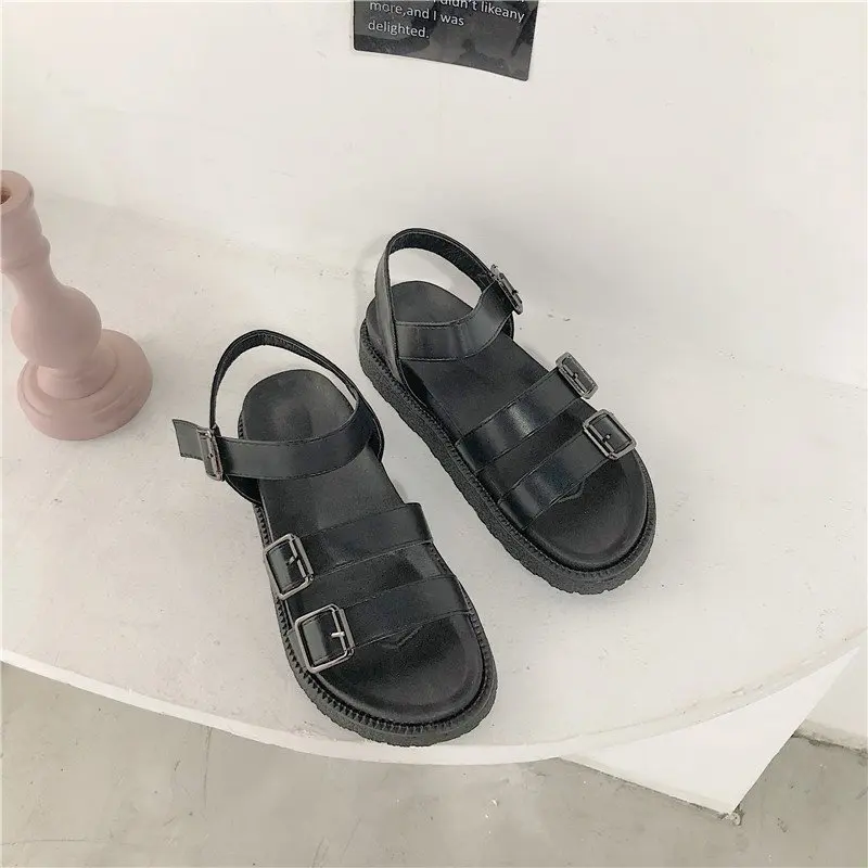 

Roman Sandals Buckle Strap Med Clear Heels Clogs Wedge Female Shoe 2021 Summer Gladiator Medium Platform Girls Comfort Beach Bei