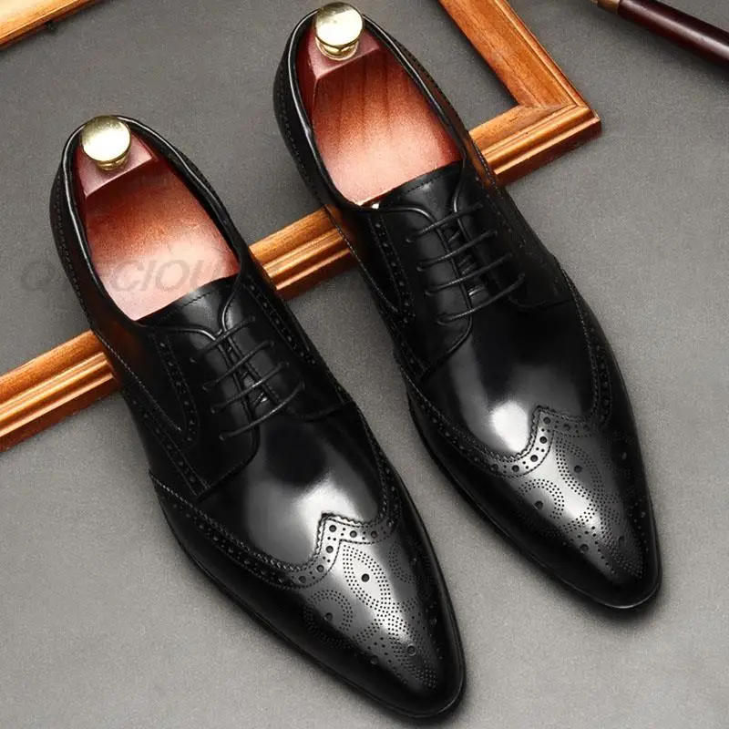 

Туфли-оксфорды мужские из натуральной кожи, роскошные брендовые туфли под заказ, классические, для офиса, свадьбы, вечеринки, броги, черные к...