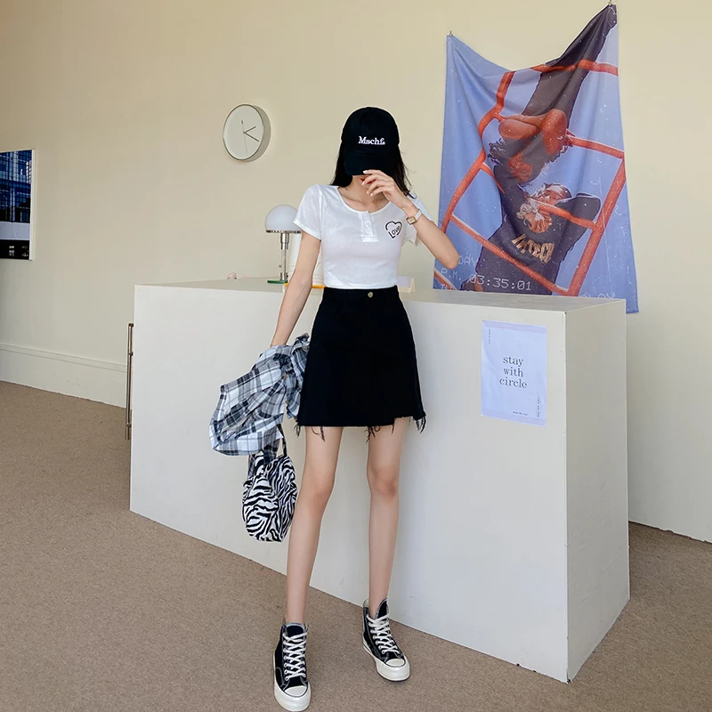

Skirt Women Summer 2021 New High Waist Retro A-word Mini Sexy Skirt Female Fashion Black Above Knee Clothing Girl Clothes Ladies