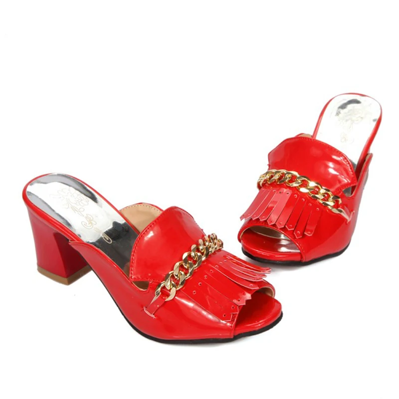 KOLNOO Handmade 5cm Mid-Heels Slippers Easy Wear Chains Peep-Toe Sexy Summer Sandals Three Colors Outdoor Fashion Daily Shoes